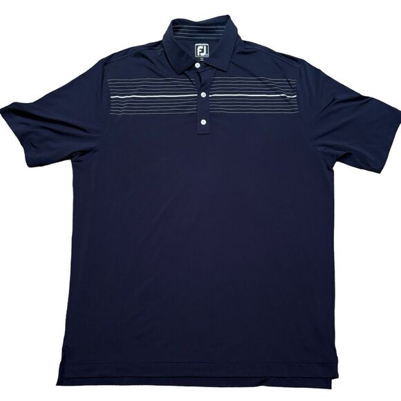 FootJoy Men's 2XL Navy Chest Striped Embroidered Logo Short Sleeve Polo - Picture 1 of 9